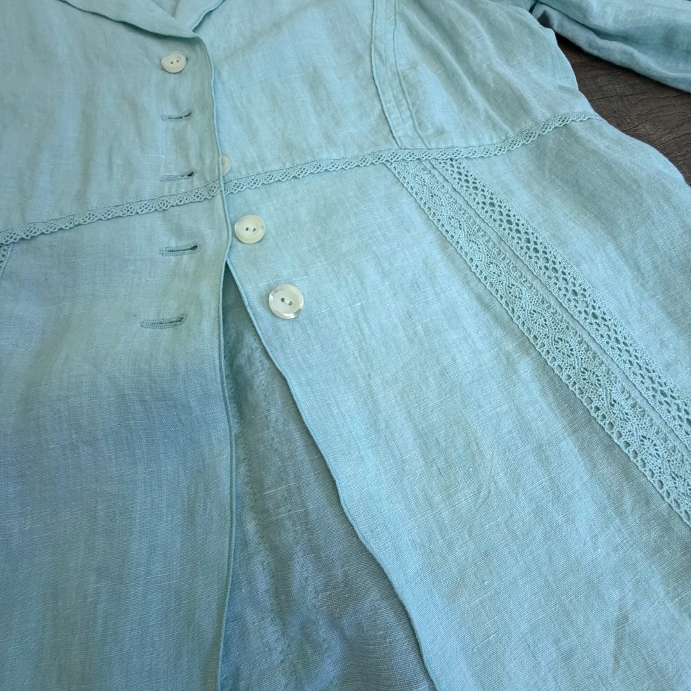 J. Jill Linen Crochet Trim Jacket Womens XL Seafoam Green - Picture 13 of 14